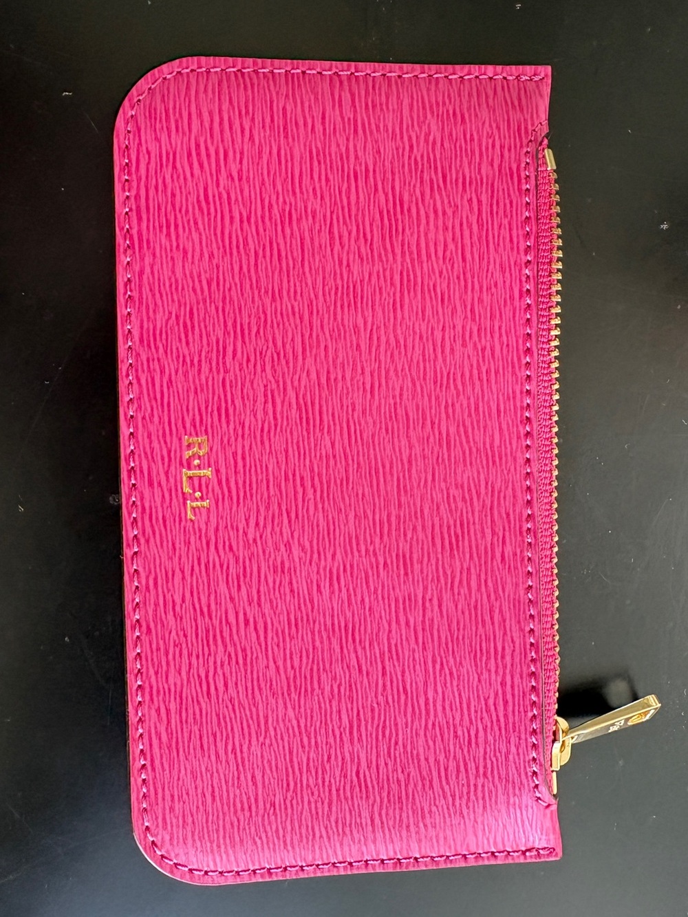 Ralph Lauren RLL Pink Crosshatch Leather Zip Pouch Wallet Card Case Gold - Picture 1 of 4
